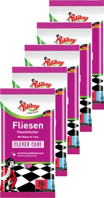 Produktbild von Poliboy Reinigungstücher Fliesen & Steinböden 5er Set - Inhalt 75 Stück, Reinigung Pflege