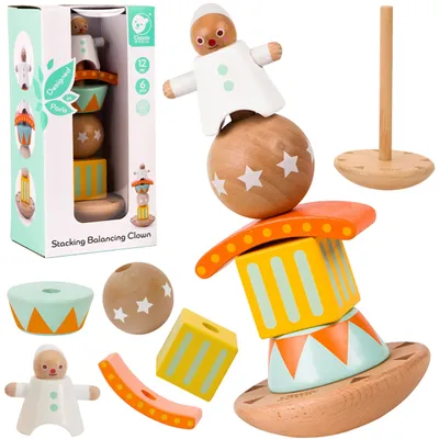 Zdjęcie produktu dla CLASSIC WORLD Drewniana Układanka Piramidka Klocki Balansujący Wesoły Klaun
