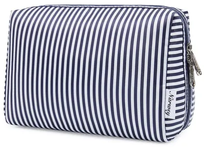 Immagine prodotto di Borsa da toilette da donna, grande, color acquamarina, con motivo di fenicotteri e righe blu