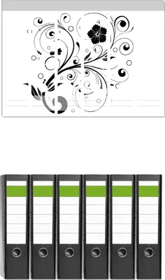 Produktbild von Wallario 6 Stück breite Ordner inkl. Klebeetiketten mit Motive Schnörkelmuster in schwarz weiß mit Blumen und Kreisen -  Set mit Rückenschildern / Ordnerrücken Stickern
