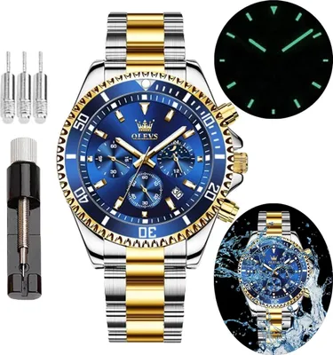 Produktbild von Multifunktionales Design-Armbanduhr für Herren, Diamant-Business-Quarz-Edelstahl, wasserdicht, leuchtendes Datum