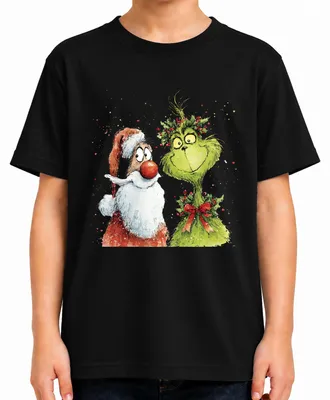 Immagine prodotto di Maglietta per bambini con stampa a tema Grinch, Babbo Natale, Natale divertente, maglione di Natale "brutto", colore nero, taglia 140