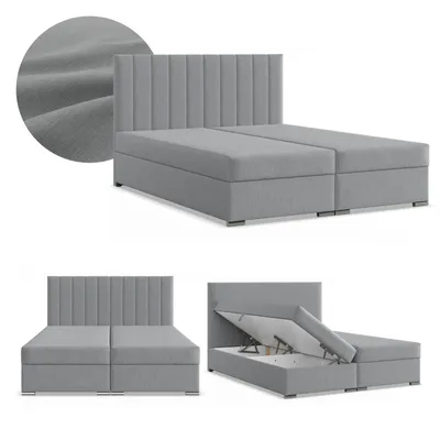 Produktbild von Boxspringbett 140x200 mit 2 Bettkästen Kontinentales Bett mit Bonell Matratze Polsterbett Doppelbett Kopfteil Geflecht Grau Hellgrau AGEN 140 x 200