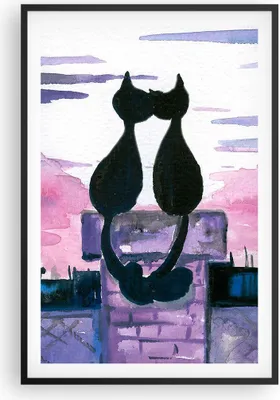 Produktbild von Gerahmtes Poster - Schwarzer Rahmen - Katzen Dach Liebe Tier - 61x91,5 cm - Wand Bild - Wanddeko - Wandbilder - Kunstposter - Wandposter - Bilderrahmen - Bilder - Kunstdruck - Wandbild P2BPA61x91-2970