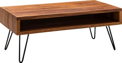 Produktbild von WOHNLING Couchtisch 100x40x50 cm Sheesham Massivholz / Metall Sofatisch Design Wohnzimmertisch Rechteckig Kaffeetisch Massiv Großer Tisch Wohnzimmer