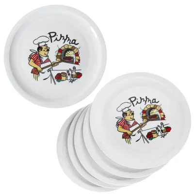 Image de Ensemble de 6 assiettes à pizza Mario, diamètre 33 cm, pour 6 personnes. Assiettes XXL pour pizza, idéales pour les pizzaiolos, grandes plaques
