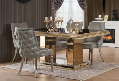 Immagine prodotto di Tavolo da pranzo dorato con 4 sedie tavolo d'oro sala da pranzo mobili 7pcs