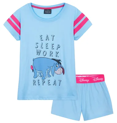 Produktbild von Disney Stitch Schlafanzug Kinder Mädchen Kurz Nachtwäsche Tshirt und Schlafhose Kurz Set für Kinder und Teenager Jungen Mädchen 4-14 Jahre (Blau I-Aah, 9-10 Jahre)