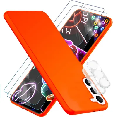 Produktbild von Neon Silikon Hülle für Samsung Galaxy S23, 2x Display- & Kameraschutz Orange
