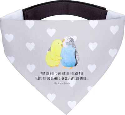 Produktbild von Mr. & Mrs. Panda Tuch Wellensittich Liebe - Grau Pastell - Geschenk, Vögel, Vertrauen, Verknallt, Hund Halstuch, Beziehung, Hundehalstuch, Für Hunde, Freundin, Bandana