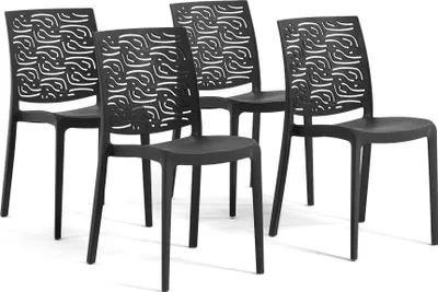 Immagine prodotto di set di 4 sedie impilabili in polipropilene con fibra di vetro per uso esterno e giardino, bar e ristorante, cucina design moderno - MALIKA - Nero
