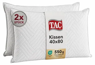 Produktbild von Taç Kissen 40x80 cm 2er Set – Lasersteppung, verstärkter Bezug mit Vlieseinlage, 100% Polyester 85 g\/m², Füllung 550g pro Kissen, weiches Schlafkissen, waschbar, Allergiker geeignet