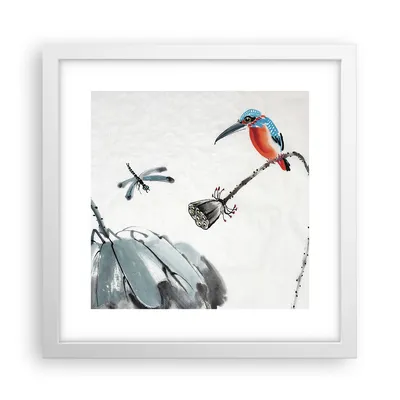 Produktbild von Gerahmtes Poster - Weißer Rahmen - Libelle Vogel Blume - 30x30 cm - Wand Bild - Wanddeko - Wandbilder - Kunstposter - Wandposter - Bilderrahmen - Bilder - Kunstdruck - Wandbild - P2WAC30x30-4361