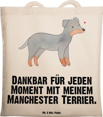 Produktbild von Mr. & Mrs. Panda Beutel Manchester Terrier Moment - Transparent - Geschenk, Tote Bag, Shopping Tasche, Laptoptasche, Tragetasche, Jutebeutel