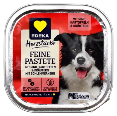 Produktbild von Herzstücke Feine Pastete Hundefutter mit Rind Kartoffeln & Kräutern, 20er Pack (20 x 300g Schale)