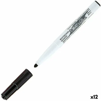 Zdjęcie produktu dla BIC Velleda 1741, 12 szt., Czarny, Końcówka pociskowa, Czarny, Biały, Plastik, Okrągły