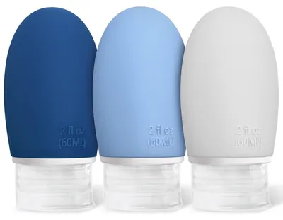 Productafbeelding van Siliconen reisflessen set, 3 stuks, 60 ml. Lekdicht, navulbaar, -vrij, TSA-goedgekeurd. Blauw