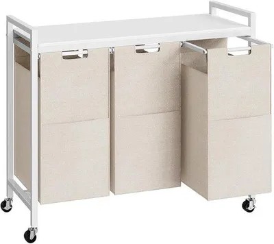 Image de Chariot à linge blanc à 3 paniers avec tablette, 3 x 39,8 l, tissu Oxford