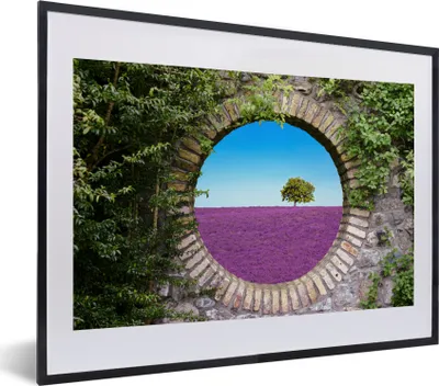 Produktbild von MuchoWow® Gerahmtes Poster Lavendel - Ausblick - Blumen - Sommer 40x30 cm - Poster mit Schwarzem Bilderrahmen Wandposter Rahmen Foto Bilder - Bilderrahmen - Poster im Rahmen