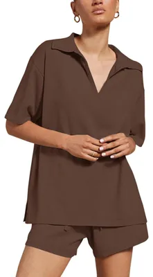 Produktbild von Damen Sommer Trainingsset Zweiteilig Casual Bequem Braun XXL