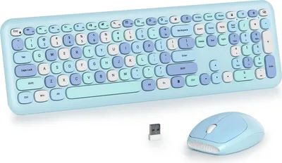 Produktbild von SOLIDEE Buntes kabelloses Tastatur- und Maus-Kombination, 2.4GHz Retro-Schreibmaschinen-Tastatur, 104 Tasten mit Ziffernblock, leise Membran-Tastatur
