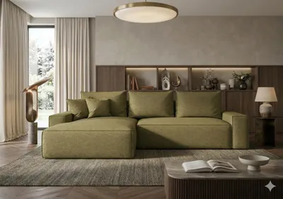 Produktbild von CORNERO Ecksofa mit Schlaffunktion CALIFORNIA in L-Form mit Bettkasten Sofa mit Schlaffunktion Couch mit Stauraum Gelb Ottomane links
