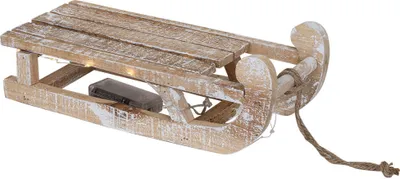 Produktbild von ECD Germany Deko Schlitten mit LEDs 31,5x14,5x10,5cm Braun/Natur aus Holz Batterriebetrieben Timer Warmweiß Weihnachtsdeko Dekoschlitten Holzschlitten