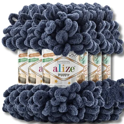 Produktbild von Alize 5x 100g Puffy Wolle, Uni, Häkeln, Stricken (Slate Blue - 900)