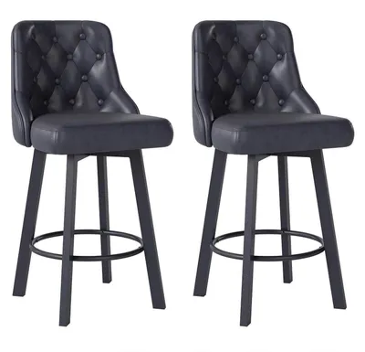 Productafbeelding van Barstoelen, set van 2, kunstleer, 360° draaibaar, voetsteun, zithoogte 66,5 cm, draagvermogen 150 kg, zwart