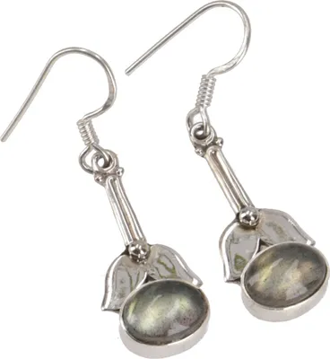 Produktbild von Ethno Ohrringe, Indische Boho Silberohrringe - Labradorit, Grün, SterlingSilber, 2,5*1,5 cm, Silberohrringe