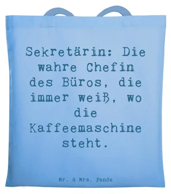 Produktbild von Mr. & Mrs. Panda Uni Tasche Spruch Sekretärin Chef - Sky Blue - Geschenk, Berufsleben, Schultasche, Büroalltag, Laptoptasche, Geschenke mit Herz, Termine, kreative, Beruf