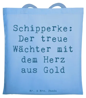 Produktbild von Mr. & Mrs. Panda Tote Bag Spruch Schipperke Wächterherz - Sky Blue - Geschenk, Beutel, energiegeladener Hund, kleiner, Jutebeutel, Hunderassen Vielfalt, Hunderasse