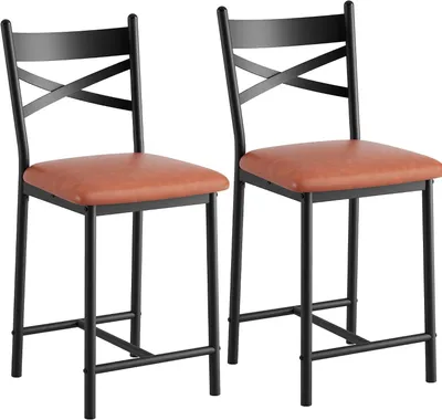 Produktbild von Barhocker 2er Set Sitzhöhe 66 cm Metall X Rückenlehne Barstuhl Theke braun