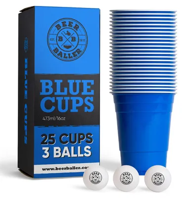 Immagine prodotto di Set di bicchieri per Bierpong, composto da 25 bicchieri blu da 473 ml, 3 palline, riutilizzabili, lavabili in lavastoviglie, ideali per feste e eventi