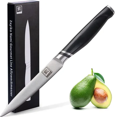 Produktbild von Zayiko Allzweckmesser 12,50 cm Klinge I Scharfes Küchenmesser und Profi Kochmesser aus deutschem Stahl mit ABS Griff und Geschenkbox Serie Zayiko NAMI