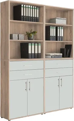 Produktbild von Aktenschrank TABOR 20 in Eiche Sonoma / weiß matt, Schrankwand, Büroschrank, Metallgriffe