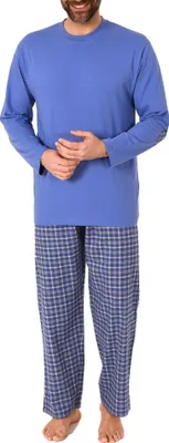 Produktbild von Herren Schlafanzug Pyjama lang mit Flanell Hose - auch in Übergrößen - 222 101 10 851 ; blau , 48