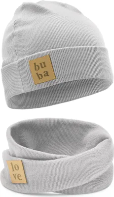 Produktbild von Bubalove | Kinder Beanie Mütze | Loop Schal | SET | Hellgrau | 56-60 cm | Frühling | Kindermützen für Jungen und Mädchen