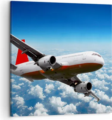 Produktbild von Bild auf Leinwand - Leinwandbild - Passagier Flugzeug Motoren Wolken - 50x50cm - Wand Bild - Wanddeko - Leinwanddruck - Bilder - Kunstdruck - Leinwand bilder - Wandkunst - AC50x50-0375