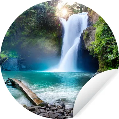 Produktbild von MuchoWow® Runde Wandtattoo - Wandsticker Tapete Aufkleber Wasserfall - Steine - Landschaft - Pflanzen - Wasser Ø 30 cm Selbstklebend und Repositionierbar - Wandaufkleber - Kreis - Wandbild - Fototapete - Selbstklebend - Dekoration - Wandschmuck - Schlafzimmer