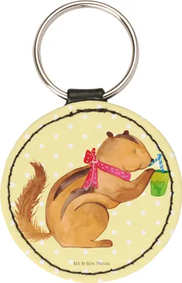Produktbild von Mr. & Mrs. Panda Anhänger Eichhörnchen Smoothie - Gelb Pastell - Geschenk, Schlüsselanhänger Bunt, Taschenanhänger, Diät, Taschenbaumler, Lustige Sprüche, Modern