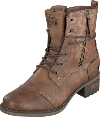 Produktbild von Mustang Damen Stiefelette Boot strukturiertes Schaftdesign Blockabsatz 1229-508, Größe:38 EU, Farbe:Braun