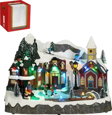 Zdjęcie produktu dla Miniaturowy plac wioski bożonarodzeniowej LuVille - dł. 34 x szer. 18 x wys. 24 cm