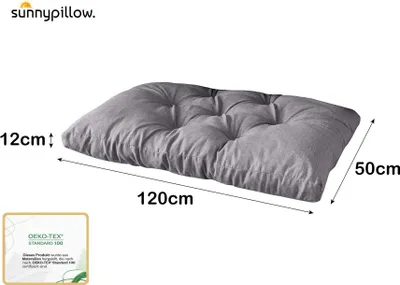 Produktbild von sunnypillow Palettenkissen für Gartenmöbel - Sitzkissen 120 x 50 cm - Palettenauflage für Palettensofa - Palettenpolster, Sitzpolster für Palettenmöbel - Gesteppte Gartenkissen - Kissen Grau