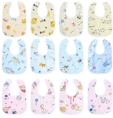 Immagine prodotto di Bavaglini per Bambini - 12 Pezzi - Morbidi - Assorbenti - Rosa/Giallo/Blu