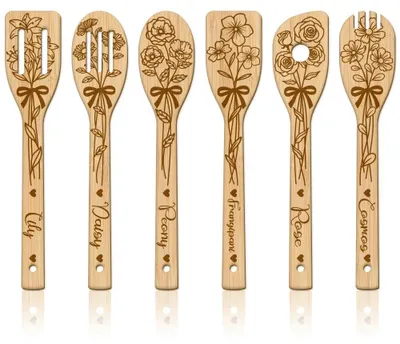 Productafbeelding van Bamboe Keukenhulpmiddelen Set - 6 Stuks met Houten Lepels en Spatels