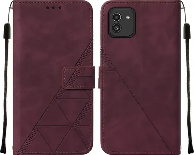 Produktbild von Galaxy A03 Hülle, Schlank Prägung Flip Leder Kartenfächer Schutzhülle mit Ständer für Samsung Galaxy A03 Rot