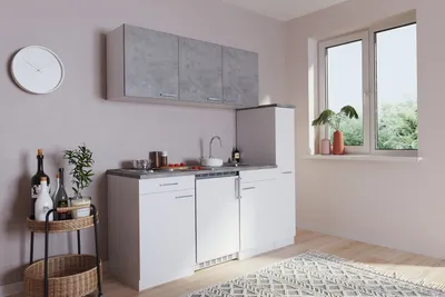Produktbild von Küche Miniküche Singleküche Küchenzeile Weiß Beton Luis 180 cm Respekta