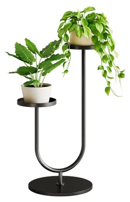 Produktbild von Schwarzer Metall-Blumenständer, Pflanzenständer für drinnen und draußen, modernes 2-stöckiges Pflanzenregal, stabiler Blumentopfständer für Wohnzimmer, Balkon und Garten.