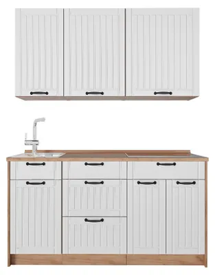 Produktbild von Singleküche Vicco Fame-Line Weiß Landhaus/Goldkraft Eiche 150 cm, AP Eiche, Model 64800